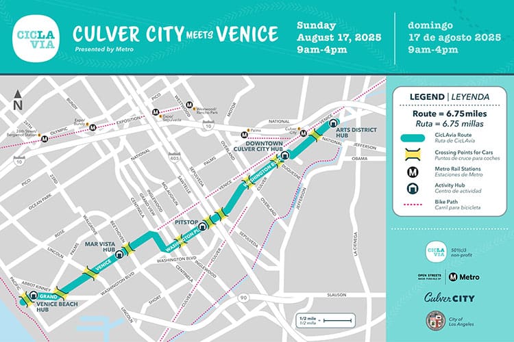 Map of CicLAvia Culver City to Venice 2025 route