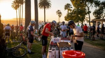 Cyclists preparing at charity ride start